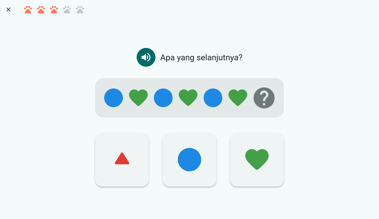Permainan pemanasan menanyakan bentuk apa yang berikutnya dalam sebuah pola